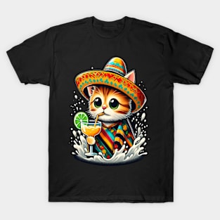 Funny cat drinking margarita T-Shirt